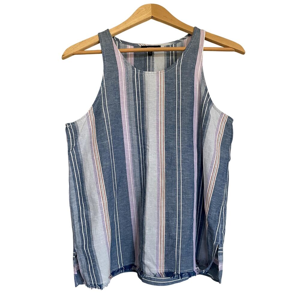 Anthropologie $174 Drew Stella Linen Blend Raw Hem Striped Sleeveless Top Small